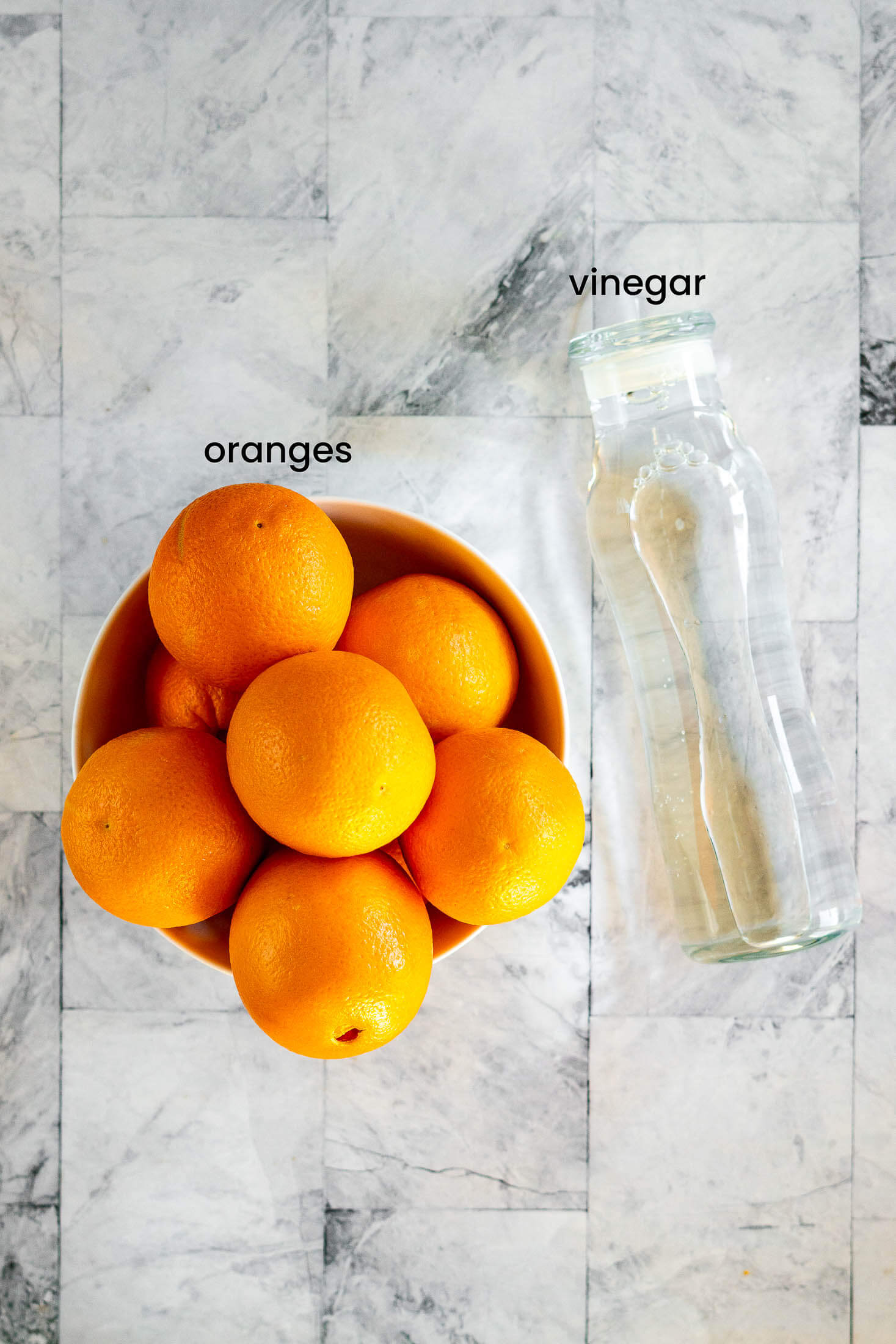 Ingredients required for orange vinegar cleaner. 