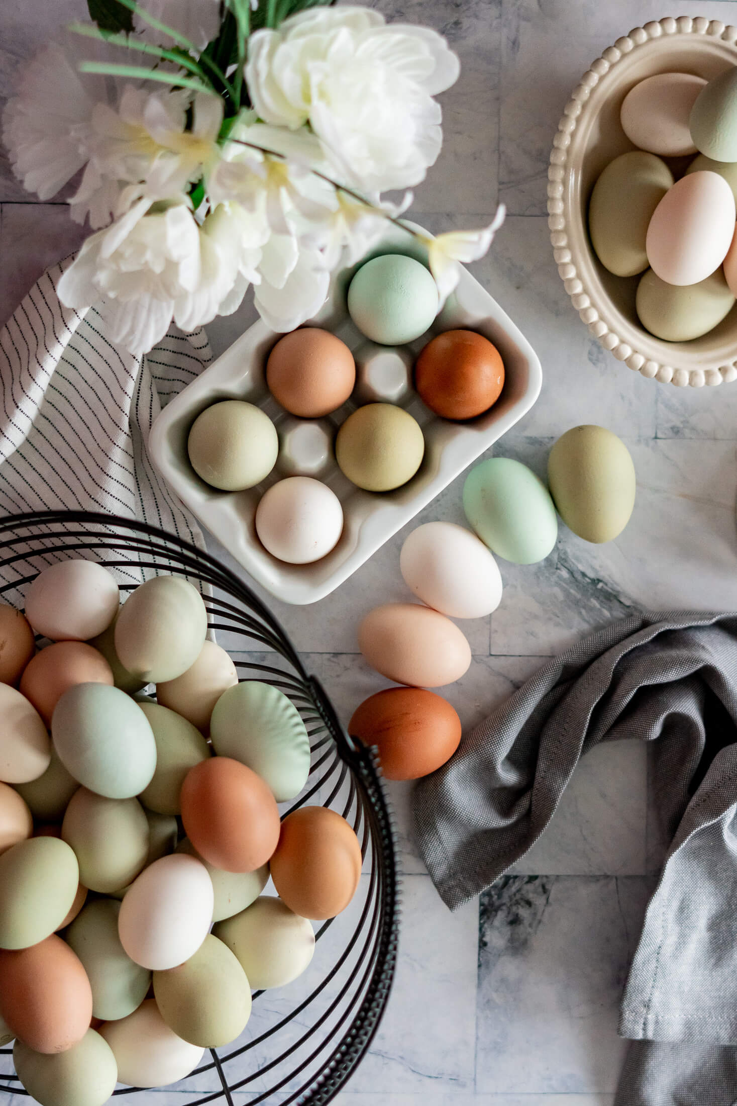 Farm fresh eggs in a basket.