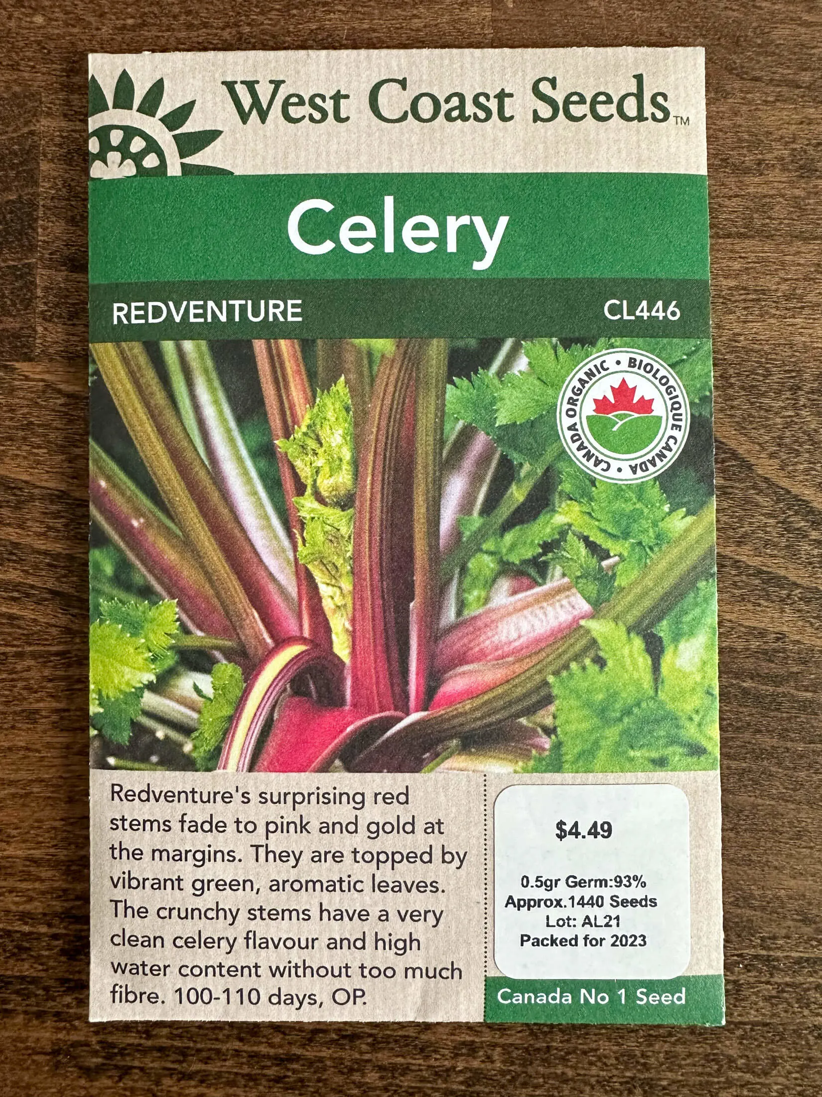 Celery seed packet showing days to maturity. 