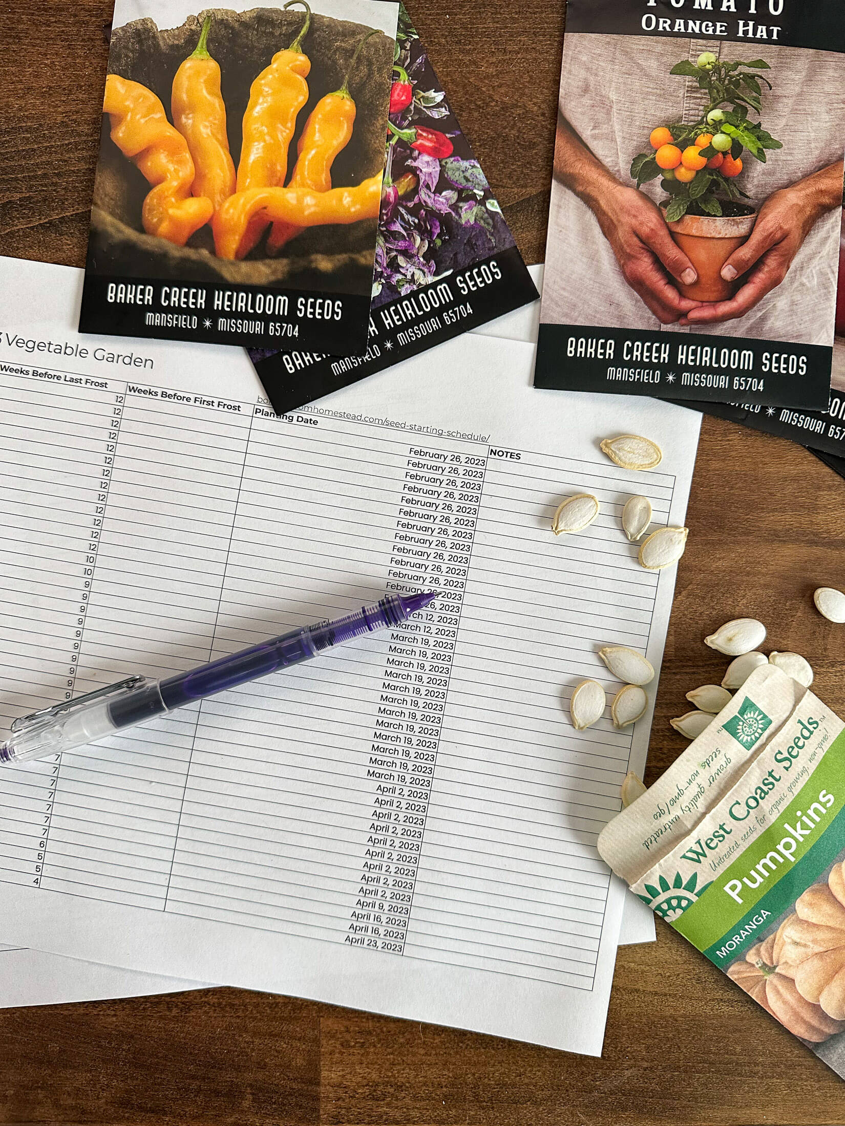Filling out a seed starting calendar. 
