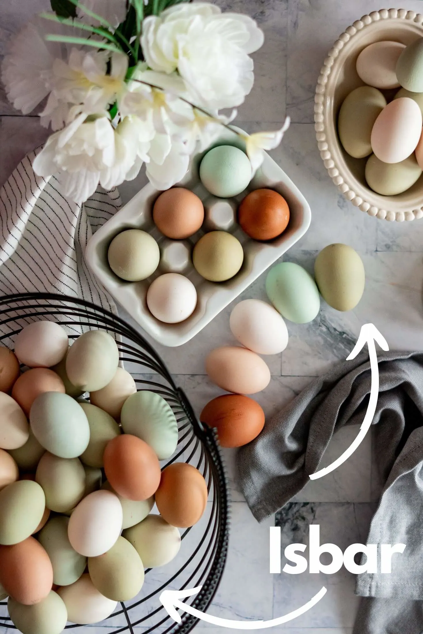 Isbar eggs in a colorful basket.