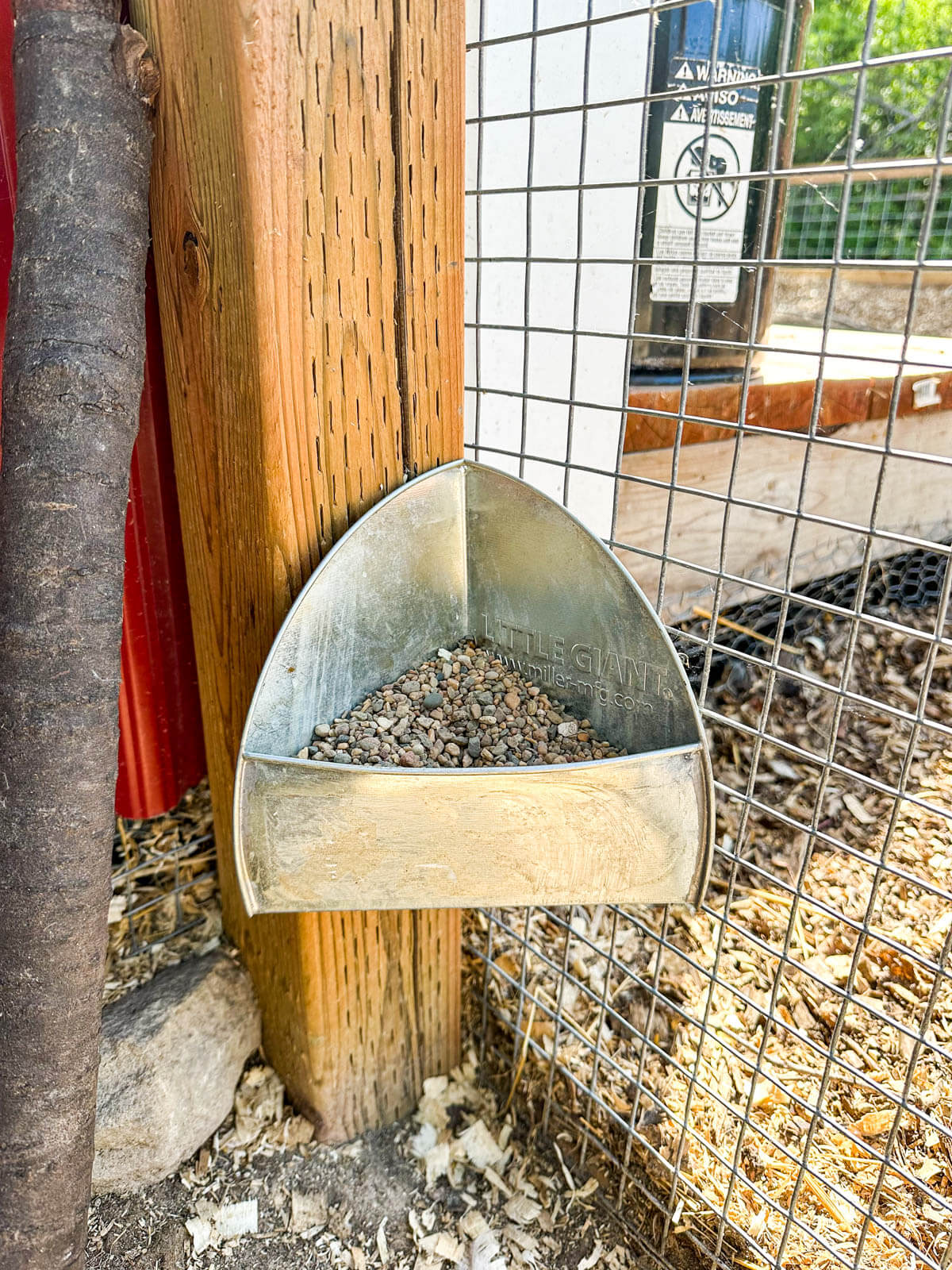 Corner feeder used as grit dispenser. 