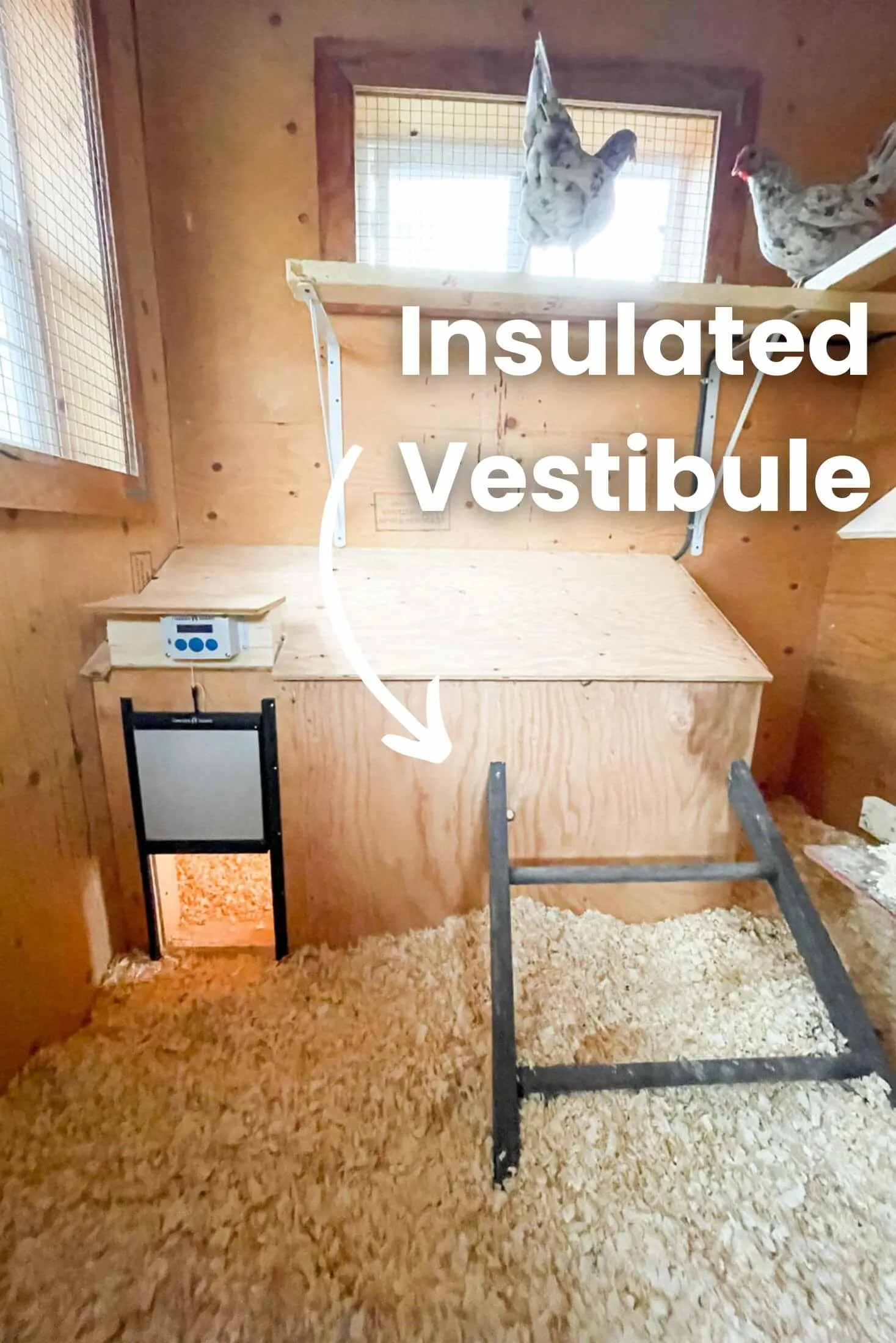 Showing the insulated vestibule in the chicken coop.