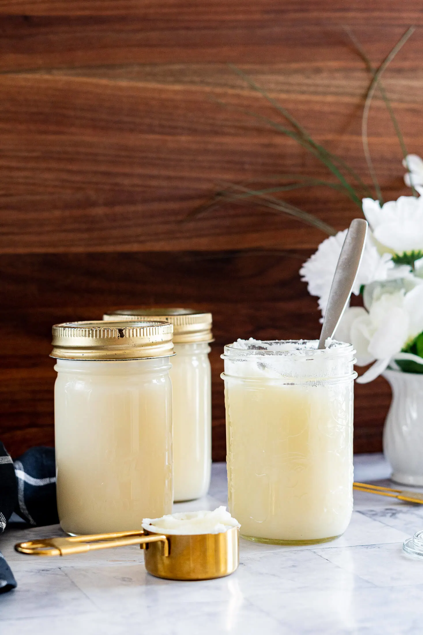 Homemade tallow in glass jars. 
