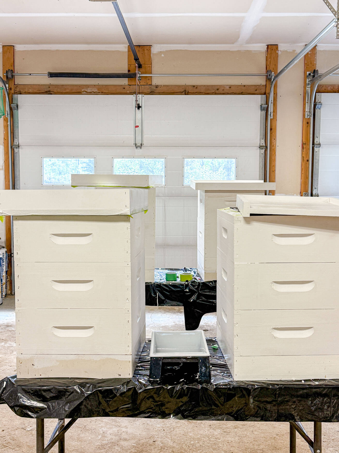 Boxes, bases and lids primed and painted.